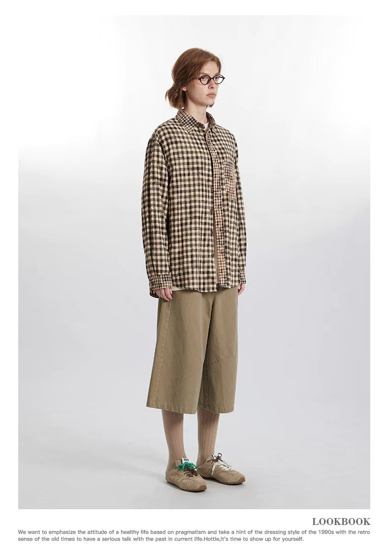 HeyHenry Color Block Plaid Pocket Long Sleeve Shirt