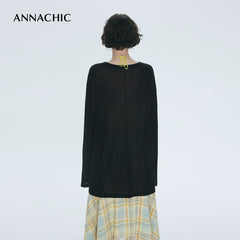 ANNACHIC“呼吸T”轻透裸感天丝长袖T恤女/宽松防晒罩衫空气T上衣