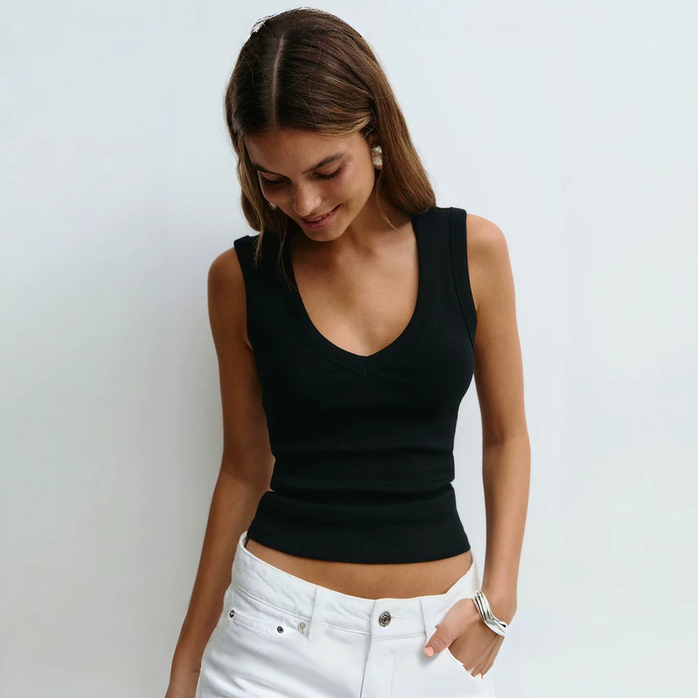 2026 summer new spicy girl deep V-neck simple camisole vest, adjustable breast, versatile and slimming sleeveless top for women