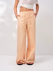 Our Stage: 100% cotton, skin friendly, breathable, sweat absorbing, lightweight, cool, medium low waist, paper like cotton, loose straight leg pants