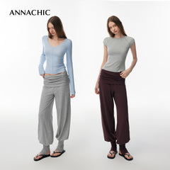 ANNACHIC Fashionable Sportiness _ Fake Two piece Hip Covering Pants/Foot Stepping Exercise Yoga Pants Tight Fitness Pants