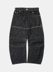 Badblood Women's Vintage Dirty Wash Curved Wide-Leg Jeans