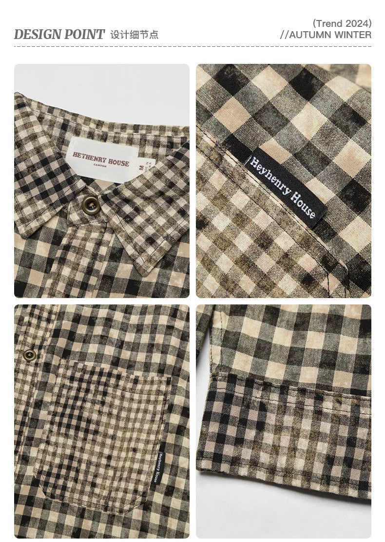 HeyHenry Color Block Plaid Pocket Long Sleeve Shirt