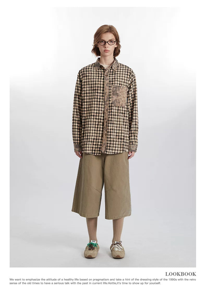 HeyHenry Color Block Plaid Pocket Long Sleeve Shirt