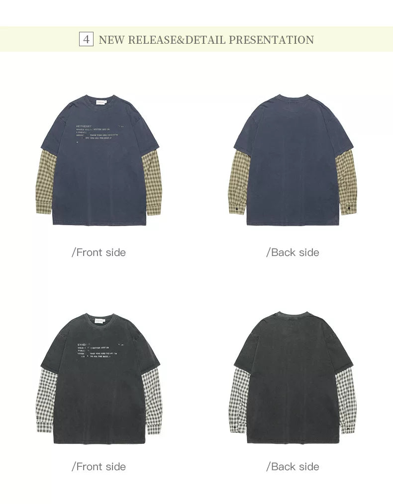 HeyHenry Streetwear Faux Two-Piece Long Sleeve T-Shirt