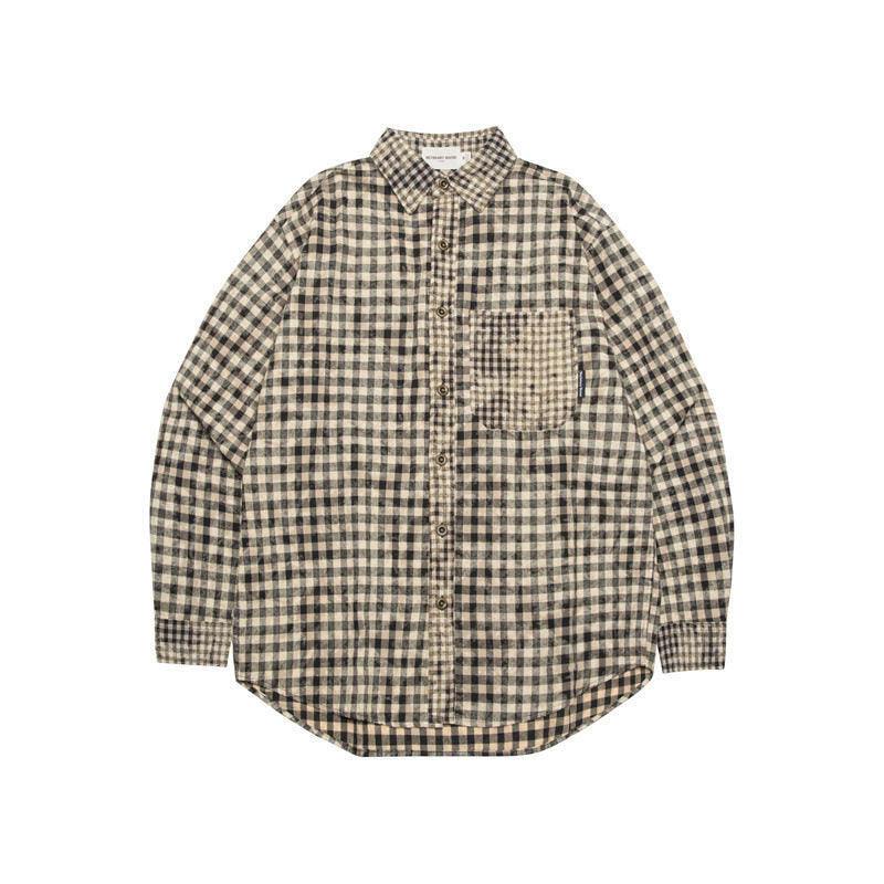 HeyHenry Color Block Plaid Pocket Long Sleeve Shirt