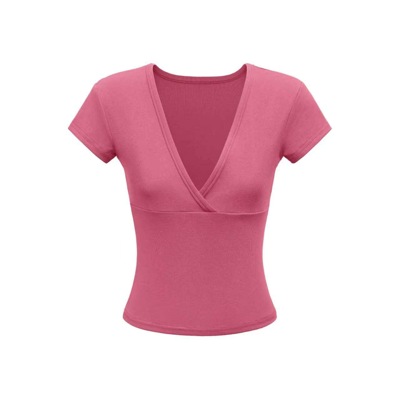 HeyHenry Women's Deep V-Neck Fitted Short Sleeve T-Shirt