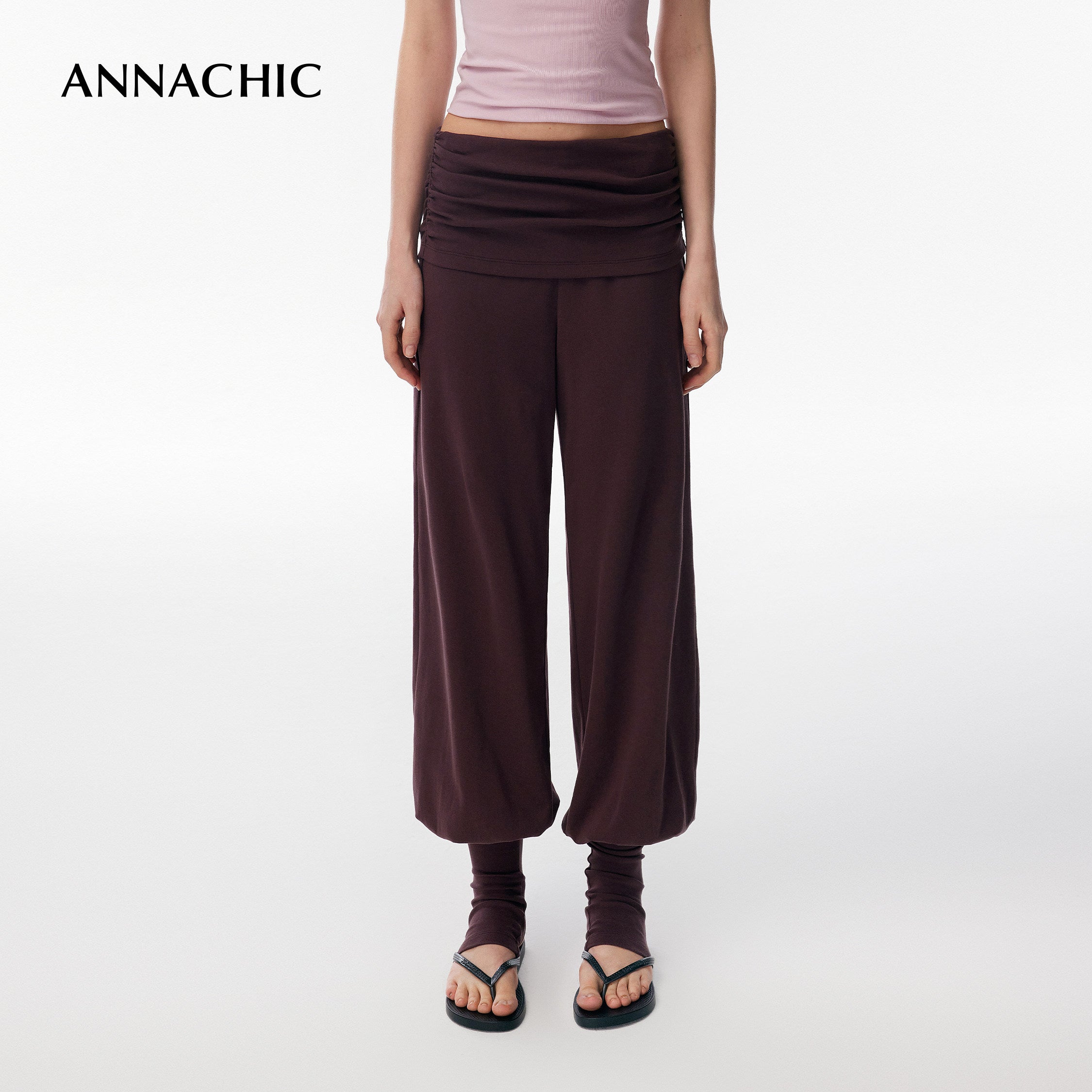 ANNACHIC Faux Layered Flare Leggings