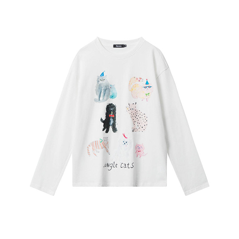 Women's Cat Graphic Long Sleeve Crew Neck T-Shirt