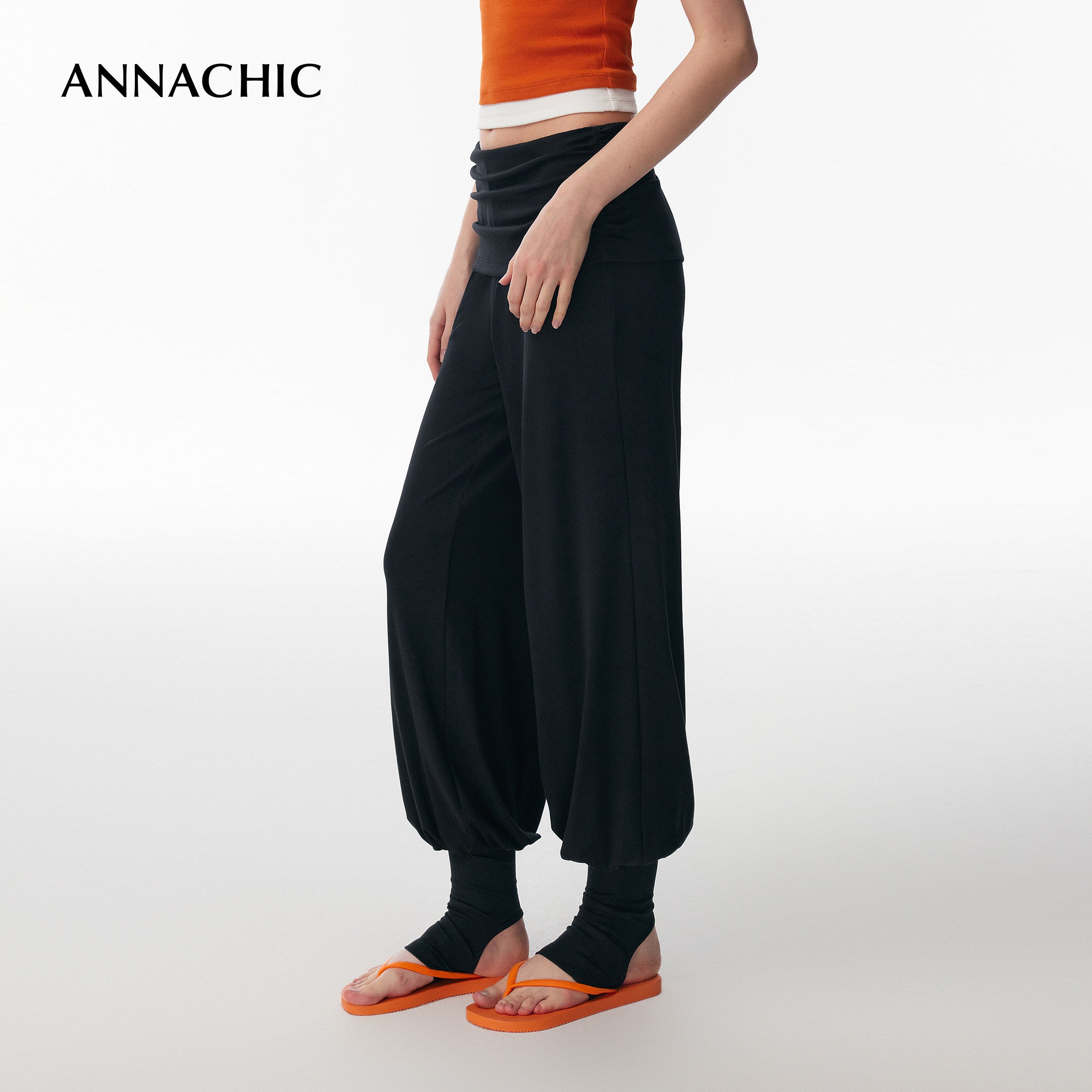 ANNACHIC Faux Layered Flare Leggings