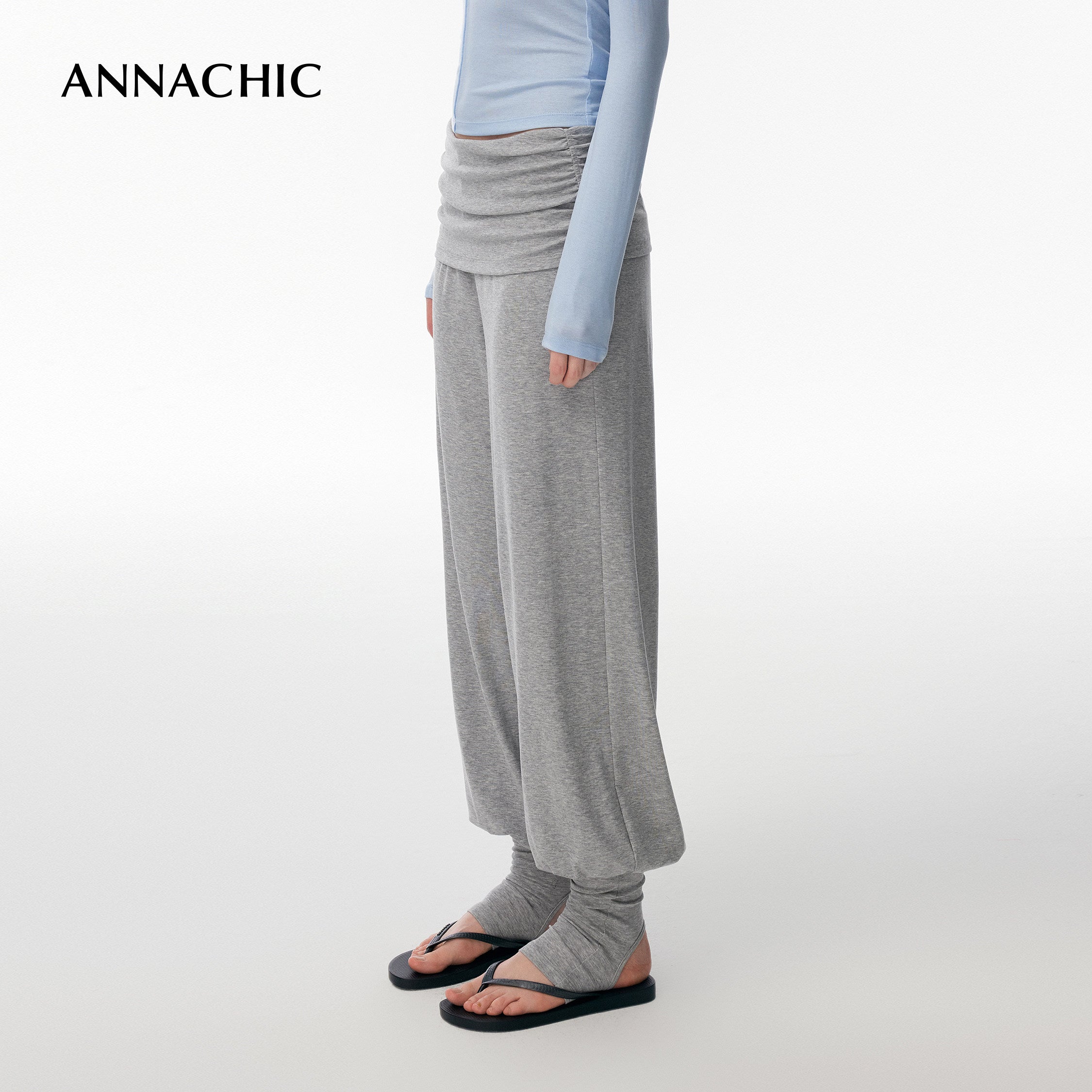 ANNACHIC Faux Layered Flare Leggings