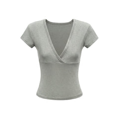 HeyHenry Women's Deep V-Neck Fitted Short Sleeve T-Shirt