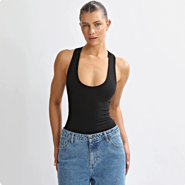 Women's Deep U-Neck Tank Top & Fold-Over Mini Skirt Set