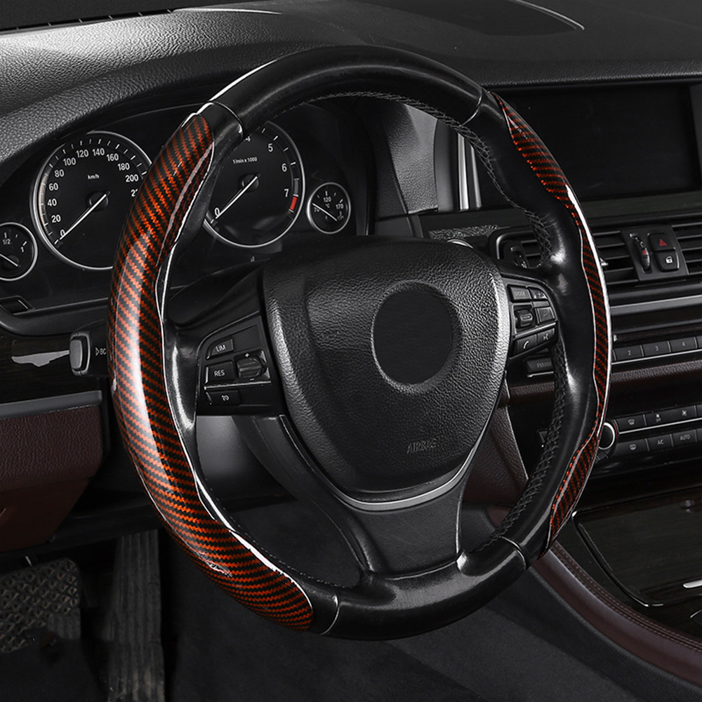Universal Laser Carbon Fiber Pattern Steering Wheel Cover - Ultra-Thin, Non-Slip, Sweat-Resistant, Comfortable Grip